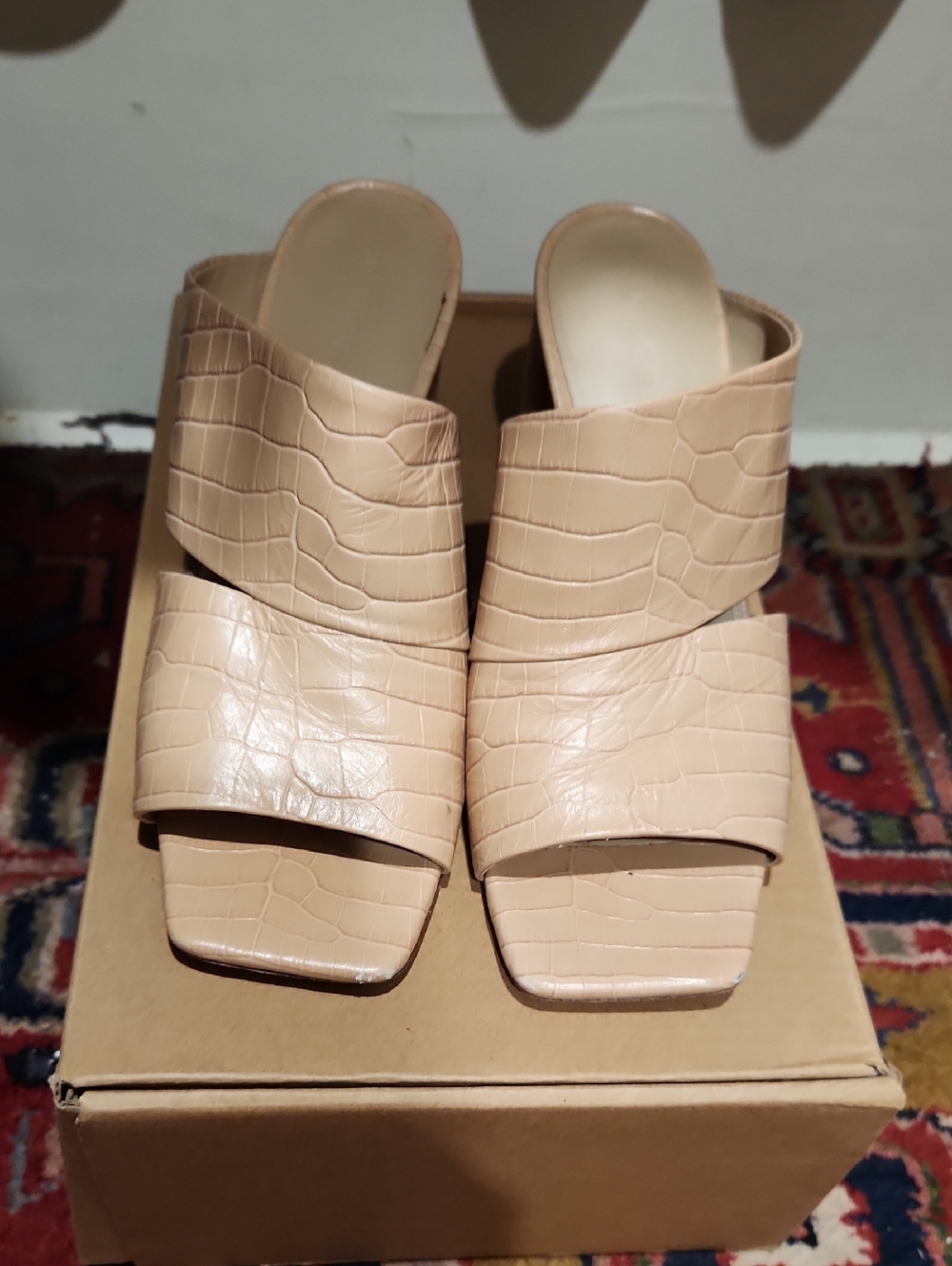 Vince Leather Croc Print Heels
